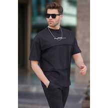 Madmext Siyah Oversize Baskılı Bisiklet Yaka Tişört 7017-siyah Siyah