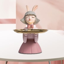 Opulentliving Sunttek Reçine Kız Figürü Dekoratif Kozmetik Tepsi Pembe Gece Kullanımı