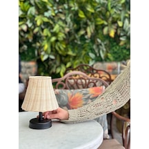 Rattan & Bambu Masa Üstü Kablosuz Pilli Abajur Masa Lambası Siyah