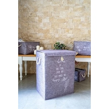 Keçe Kapaklı Mega Kutu Organizer -çamaşır Sepeti-çok Amaçlı Kullanım Kompakt Tasarım 41x30x55 Cm Gri-beyaz