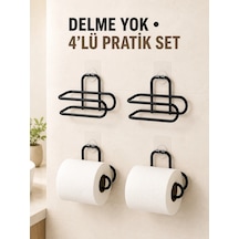 Mey İthalat Siyah 4 Adet Metal Tuvalet Kağıdı Tutucu Kendinden Yapışkanlı Delmeden Montaj Banyo Askısı Diğer