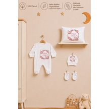 Pia Baby İsme Özel Kız Bebek Tulum %100 Pamuk Organik Baskılı İsimli Bebek Tulumu 35x45 Cm Yastık Kılıfı Bebek Seti 2011ytyx Krem