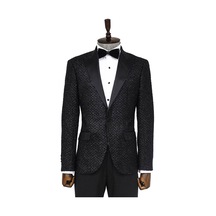 Wessi Kareli Desenli Simli Siyah Erkek Smokin Ceket Siyah