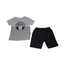 Beyzababykids Moyes Baby Rock Star Baskılı Erkek Bebek Takım Bebek Şort Takım Gri