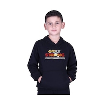 Fyk Kids Kapüşonlu Kanguru Cepli Stay Strong Baskılı Erkek Çocuk Sweatshirt Siyah