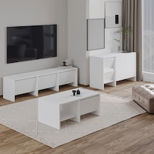 Laris Üçlü Set Tv Sehpası, Konsol Ve Orta Sehpa İle Modern Yaşam Alanları İçin Takım Beyaz