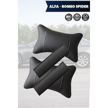 Alfa Romeo Spider Uyumlu Siyah Set Lüks Deri Yastık Deri Kemer Koruyucu