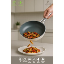 Sera Nova Yanmaz Yapışmaz Seramik Wok Tava 28 Cm Beyaz