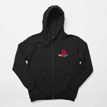 Playstation Logo Color Siyah Fermuarlı Kapşonlu Sweatshirt