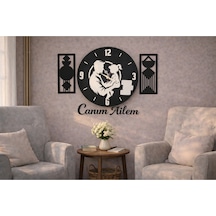 Canım Ailem Temalı Duvar Saati 40 Cm Çiçekler 30 Cm No 10042 Siyah