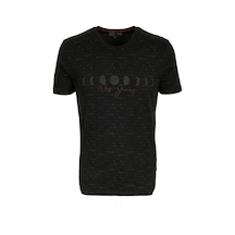 Erkek Siyah Slim Fit Baskılı Bisiklet Yaka %100 Pamuk T-shirt Jeans 1931-siyah Siyah
