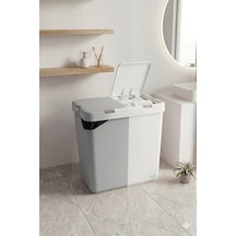 Çift Hazneli Kirli Çamaşır Sepeti 80 Litre 40+40 - Otomatik Kapaklı Beyaz & Renkli Ayrıştırma Gri-beyaz Gri-beyaz