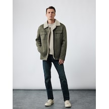 Koton Kapaklı Cepli Çıtçıt Düğme Detaylı Slim Fit İçi Peluş Yaka Suni Süet Ceket Haki 6wam20103hw Haki