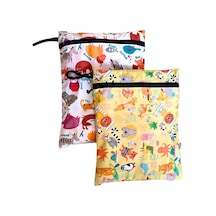 2 Adet, 37 X 30 Cm, Summer Ve Zoo Desen, Sıvı Geçirmeyen Çok Amaçlı Çanta, Ekonomik Set, Yıkanabilir, Fermuarlı Askılı Tote Bag Diğer