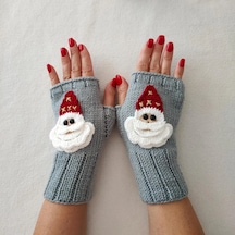 Newdaycraft El Örgüsü Motifli Parmaksız Eldiven / Bileklik - Gri Noel