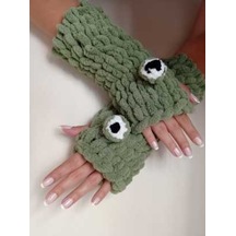 Burdenas Kurbağa Puffy Eldiven Trend Tasarım El Örmesi Kış Modası Yeşil