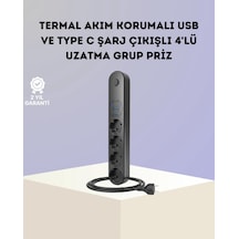 Hubrendy Tekno Akım Korumalı Çoklu Priz 4 Lü 2 Usb 1 Type-c 2500w Güçlü Tasarım 0