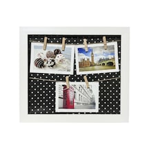 Kişiye Özel 3 Fotoğraflı Ahşap İpli Mandallı Çerçeve - Puantiyeli Dekoratif Anı Panosu 27x32cm