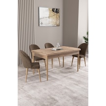 Milas Atlantik Çam 80x132 Mdf Açılabilir Mutfak Masası Takımı 4 Adet Sandalye Kahverengi