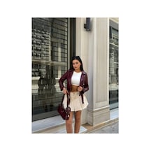 Meecy Kadın Bordo Deri Ceket Yeni Model Bordo Bordo