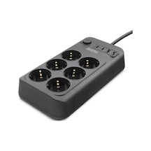 Topraklı Termal Akım Korumalı Uzatma Kablosu Anahtarlı 6 Priz 2 Usb 2 Type-c 2 M Siyah Sh4630 0-2