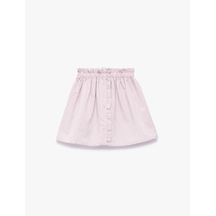 Koton A Kesim Beli Lastikli Düğmeli Desenli Pamuklu Etek Pembe Ekose 6smg70022aw Pembe