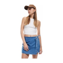 Koton Pamuklu Bağlama Detaylı Mini Denim Şort Etek Orta İndigo 5sal40010md Indigo