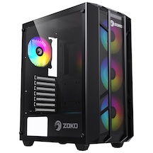 Zoko Hunter 4x12 CM ARGB Fan Mesh Panel Temperli Cam Bilgisayar Kasası Siyah