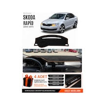 Skoda Rapid 2013-2017 Uyumlu Torpido Örtüsü, Torpido Kılıfı - Siyah-kahverengi - Sk011