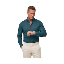 Deep Sea Deepsea Yeşil Slim Fit Likralı Kolay Ütülenebilir Gizli Düğmeli Erkek Gömlek 2602614