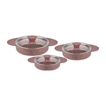 OMS Döküm Granit 6 Parça Kapaklı Sahan Set 16-18-20 cm Kahve