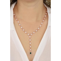 Sallantılı Baget Taşlı Gümüş Yıldız Y Kolye Rose Gold