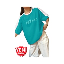 Leisure Future Parçalı Süprem T-shirt - Petrol Yeşili Beyaz Oversize Bisiklet Yaka Kısa Kol Tişört Petrol Yeşili