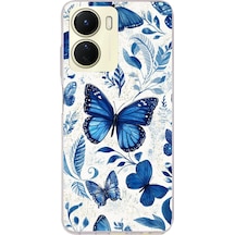 Vivo Y16 Uyumlu Mavi Kelebekler Baskılı Silikon Kılıf Renkli