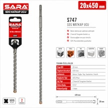 Sara S747 Sds Plus Matkap Ucu 20 X 450 Mm, 2 Kesicili Tungsten Karbür Uçlu