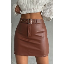 Verymoda Deri Kemerli Etek - F1840 Taba