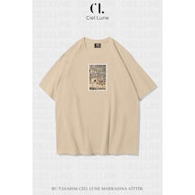 Nevermind Unisex Kadın Erkek Myra Adalia Baskılı Özel Tasarım Oversize T-sh Bej