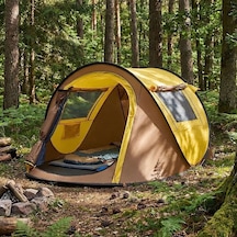 2 Kişilik Vagon Tipi Yarı Otomatik Kamp Çadırı Çift Kapılı, Çift Pencereli, Hafif Taşınabilir Outdoor Doğa Çadırı 220x120x90 Cm 5570 Sarı