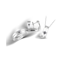 Kuyumcudükkani Zirkon Taşlı Tektaş Yüzük Kolye Küpe Seti-24100-w-w 18 Beyaz