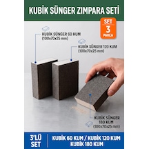 Sünger Zımpara Seti 60-120-180 Kum Kubik Blok 3'lü Paket 100x70x25 Mm El Takozu