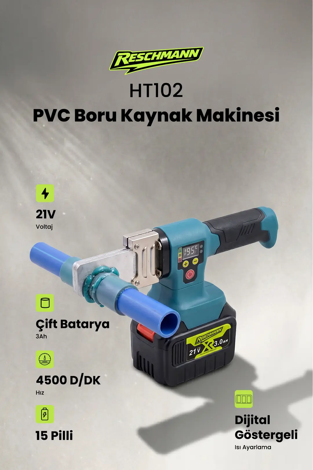 R-ht102 Profesyonel Şarjlı Pvc Boru Kaynak Makinesi 21v / 3ah