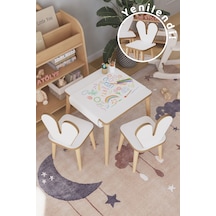 Resim Kağıdı Rulolu Çocuk Aktivite Masası 45x45 Cm 2 Sandalyeli Tavşan Sandalye Çok Renkli