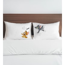 Bk Gift Kişiye Özel Eğlenceli Kedi Tasarımlı Pamuklu 2 Li Yastık Kılıfı Seti-4 50x70cm , Sevgiliye , Ev si, Tasarım Ev Tekstili