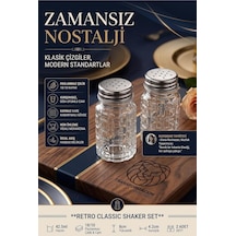 Retro 2li Cam Tuzluk Biberlik Seti Klasik Kare Kabartmalı Baharatlık Takımı Paslanmaz Çelik Vidalı Metal Kapaklı Diğer