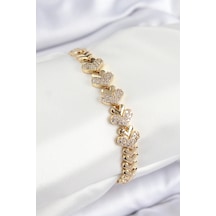 Pirinç Zirkon Taşlı Kalp Model Gold Renk Kadın Bileklik - Tj-bb7562 Çok Renkli