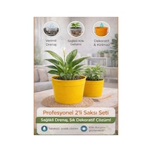2'li Saksı Seti - 15 Pot Üretim + 1,8 Litre Sarı Dekoratif Kırılmaz Saksı Tabaksız Uyumlu