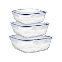 Asude Asd030 Kare Sızdırmaz Şeffaf Saklama Kabı Seti 3'lü 500-900-1500 Ml Çok Renkli