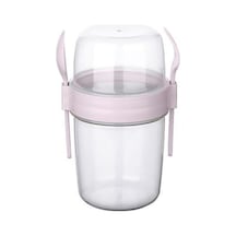Çift Hazneli Bebek Saklama Kabı Mama Müsli Kabı Çatal Kaşık Dahil Plastik Pembe Diğer