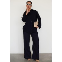 Madmext Lacivert Basic Kadın Gömlek Pantolon Takım Mg2461 Lacivert