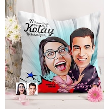 Kişiye Özel Sevgililer Karikatürlü Saten Yastık - 2